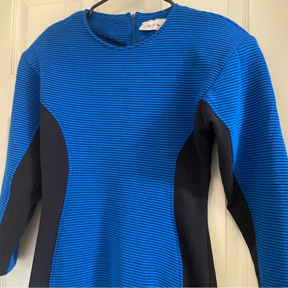 Rare VTG 80s New Wave Blue & Black Ribbed Knit Colorblock Dress Made in USA NWT